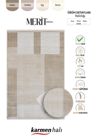 Merit MR008A Krem Halı Vizon Geometrik Desenli İnce Yumuşak Akrilik Modern Salon Oturma Odası Halısı