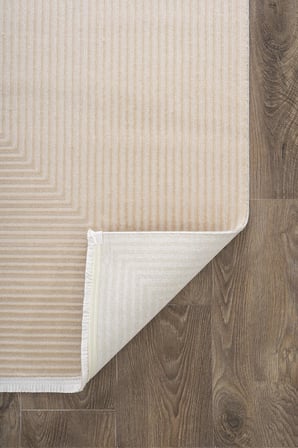 Merit MR010A Krem Halı Vizon Bej Geometrik Detaylı İnce Yumuşak Akrilik Modern Salon Halısı
