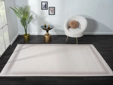 Truva Tv012a Bej Halı Kenar Çerçeveli Kalın Akrilik Tozuaz Modern Salon Halısı Yatak Odası Koridor