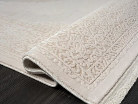 Truva 8342 Krem Halı Bej Detaylı Kalın Akrilik Tozuaz Modern Klasik Salon Halısı Koridor