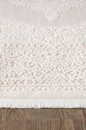 Truva 8342 Oval Krem Halı Bej Kalın Akrilik Tozuaz Modern Klasik Oval Salon Halısı Koridor