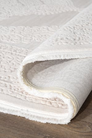 Truva 8342 Oval Krem Halı Bej Kalın Akrilik Tozuaz Modern Klasik Oval Salon Halısı Koridor