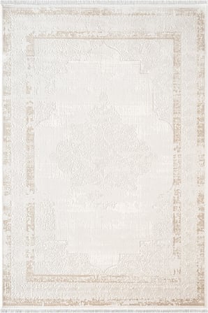 Etro ET001W Krem Klasik Modern Çerçeveli Göbekli Desen Parlak Ağır Salon Halısı İpek Serisi