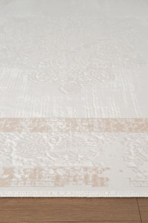 Etro ET001W Krem Klasik Modern Çerçeveli Göbekli Desen Parlak Ağır Salon Halısı İpek Serisi