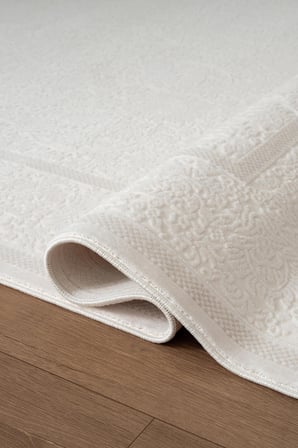 Etro ET002W Krem Klasik Modern Çerçeveli Desen Parlak Ağır Yüksek Sıklıkta Salon Halısı İpek Serisi