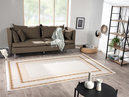 Elit El001s Krem Halı Gold Kenar Çerçeveli Ince Yumuşak Akrilik Tozuaz Modern Salon Halısı Koridor