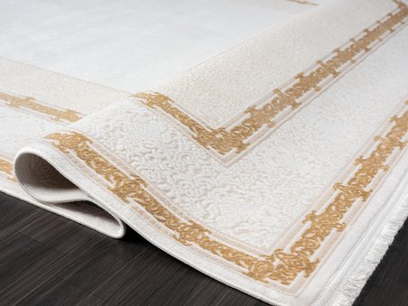Elit El001s Krem Halı Gold Kenar Çerçeveli Ince Yumuşak Akrilik Tozuaz Modern Salon Halısı Koridor