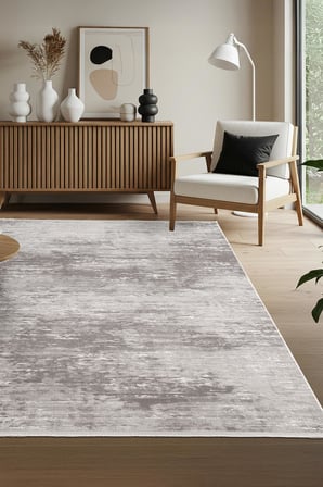 Leon LN001Z Gri Halı Modern Desen Pamuk Taban Akrilik Tozuaz Salon Yatak Odası Koridor Halısı