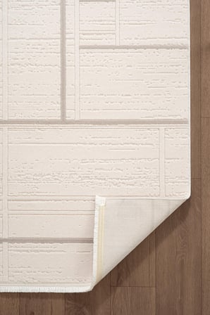 Leon LN004A Krem Halı Modern Desen Pamuk Taban Akrilik Tozuaz Salon Yatak Odası Koridor Halısı