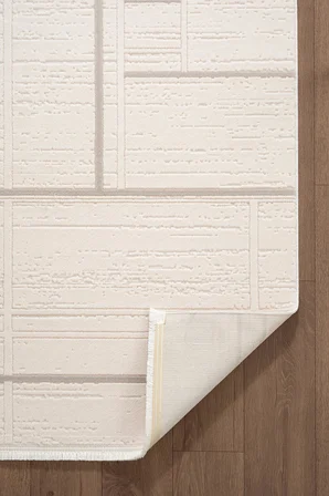 Leon LN004A Krem Halı Modern Desen Pamuk Taban Akrilik Tozuaz Salon Yatak Odası Koridor Halısı