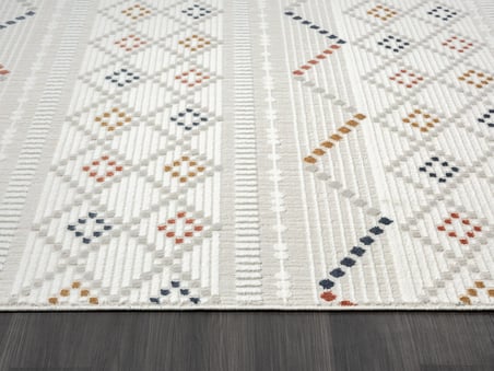 Sümer Sm012a Krem Rengi Halı Renkli Kilim Desenli Dekoratif Modern Antialerjik Salon Halısı