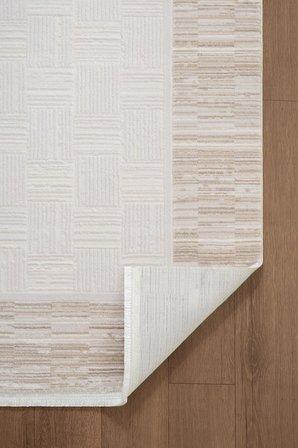 Jade JD007B Bej Halı Modern Çerçeve Desenli Triko Akrilik Pamuk Tabanlı Kaymaz Salon Halısı 