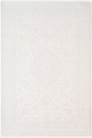 Jade JD006W Beyaz Halı Klasik Desenli Triko Akrilik Pamuk Tabanlı Kaymaz Salon Yatak Odası Halısı