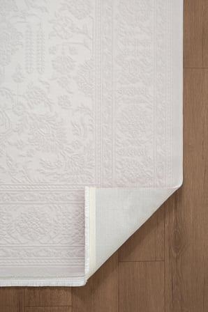 Jade JD006W Beyaz Halı Klasik Desenli Triko Akrilik Pamuk Tabanlı Kaymaz Salon Yatak Odası Halısı