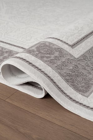 Jade JD005G Gri Halı Klasik Çerçeve Desenli Triko Akrilik Pamuk Tabanlı Kaymaz Salon Halısı Koridor