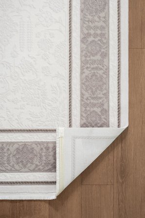Jade JD005G Gri Halı Klasik Çerçeve Desenli Triko Akrilik Pamuk Tabanlı Kaymaz Salon Halısı Koridor