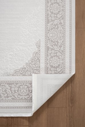 Jade JD004G Gri Halı Klasik Çerçeve Desenli Triko Akrilik Pamuk Tabanlı Kaymaz Yumuşak Salon Halısı