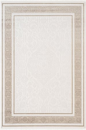 Jade JD001B Beyaz Halı Klasik Gold Çerçeve Desenli Triko Akrilik Pamuk Tabanlı Kaymaz Salon Halısı