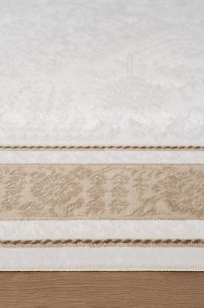 Jade JD001B Beyaz Halı Klasik Gold Çerçeve Desenli Triko Akrilik Pamuk Tabanlı Kaymaz Salon Halısı