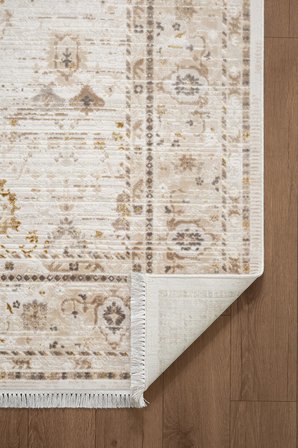 Etro ET003A Krem Klasik Modern Çerçeveli Etnik Desen Parlak Ağır Salon Halısı İpek Serisi