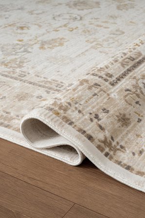 Etro ET003A Krem Klasik Modern Çerçeveli Etnik Desen Parlak Ağır Salon Halısı İpek Serisi