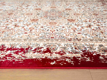 Diamente DM005J Krem Kırmızı Çerçeveli Halı Modern Klasik Desen 100 Tarak Bambu Viskon İpek Serisi