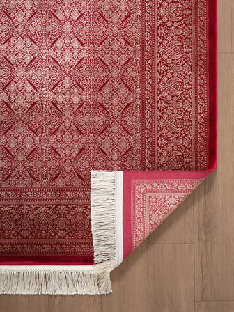 Imperial Luxe IL007J Kırmızı Çerçeveli Halı Klasik Desen 100 Tarak Bambu Viskon İpek Serisi