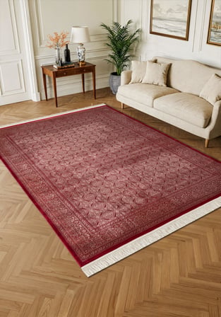 Imperial Luxe IL007J Kırmızı Çerçeveli Halı Klasik Desen 100 Tarak Bambu Viskon İpek Serisi