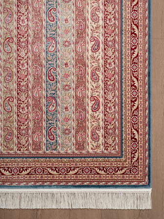 Imperial Luxe IL006R Koyu Mavi Kırmızı Halı Çerçeve Klasik Desen 100 Tarak Bambu Viskon İpek Serisi