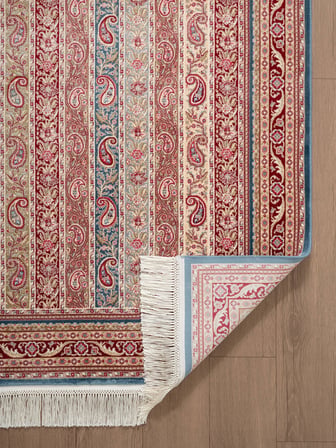 Imperial Luxe IL006R Koyu Mavi Kırmızı Halı Çerçeve Klasik Desen 100 Tarak Bambu Viskon İpek Serisi