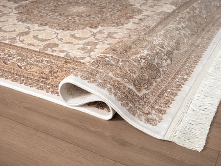 Imperial Luxe IL005S Krem Çerçeveli Göbekli Halı Klasik Desen 100 Tarak Bambu Viskon İpek Serisi