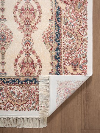Imperial Luxe IL003R Krem Çerçeveli Halı Klasik Desen 100 Tarak Bambu Viskon İpek Serisi
