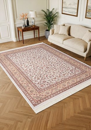 Imperial Luxe IL001R Krem Bej Çerçeveli Halı Klasik Desen 100 Tarak Bambu Viskon İpek Serisi