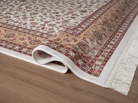 Imperial Luxe IL001R Krem Bej Çerçeveli Halı Klasik Desen 100 Tarak Bambu Viskon İpek Serisi