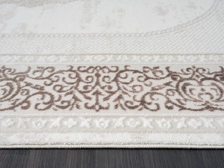 Dark Dk015a Bej Halı Kahverengi Kenar Çerçeveli Göbekli Akrilik Tozuaz Modern Salon Halısı Koridor