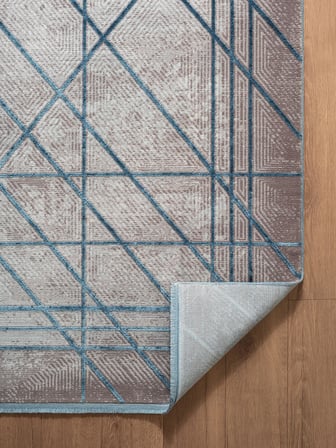 Art AT002M Mavi Geometrik Desen Modern Halı Triko Akrilik Viskon Boyama Yüksek Sıklık Ipek Serisi