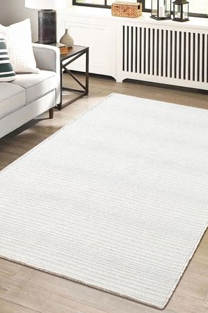 Decor DC002W Beyaz Doğal Kalın Kilim Kenar Saçaklı Üst Sınıf Kalite Karmen Halı İpek Serisi