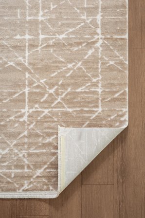Jade JD012B Bej Halı Modern Geometrik Desenli Triko Akrilik Pamuk Tabanlı Kaymaz Salon Halısı