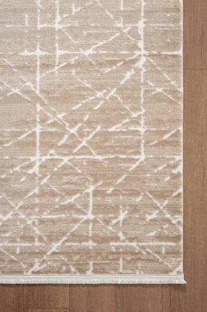 Jade JD012B Bej Halı Modern Geometrik Desenli Triko Akrilik Pamuk Tabanlı Kaymaz Salon Halısı
