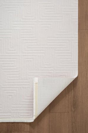 Jade JD013W Beyaz Halı Modern Desenli Triko Akrilik Pamuk Tabanlı Kaymaz Salon Oturma Odası Halısı