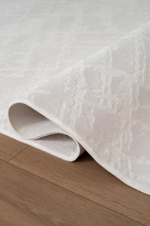 Jade JD014W Beyaz Halı Modern Desenli Triko Akrilik Pamuk Tabanlı Kaymaz Salon Yatak Odası Halısı