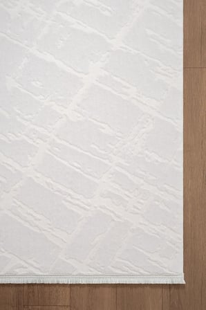 Jade JD014W Beyaz Halı Modern Desenli Triko Akrilik Pamuk Tabanlı Kaymaz Salon Yatak Odası Halısı
