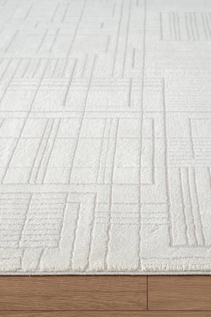 Best 115A Beyaz Modern Geometrik Desen Parlak Makinada Yıkanabilir Salon Halısı