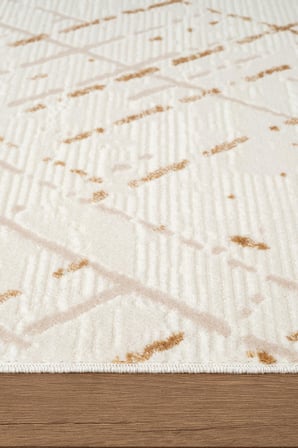 Icon IC003S Krem Modern Gold Detaylı Akrilik Pamuk Tabanlı Salon Koridor Mutfak 4 Mevsim Halı