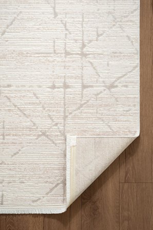 Icon IC004A Krem Modern Gri Detaylı Akrilik Pamuk Tabanlı 4 Mevsim Salon Koridor Mutfak Halısı