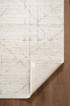 Icon IC004A Krem Modern Gri Detaylı Akrilik Pamuk Tabanlı 4 Mevsim Salon Koridor Mutfak Halısı