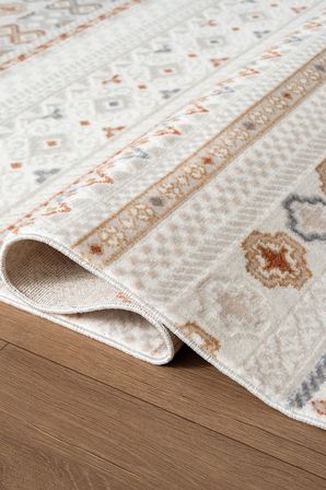 Icon IC008R Krem Halı Renkli Kilim Desenli Akrilik ve Pamuk Tabanlı 4 Mevsim Salon Halısı