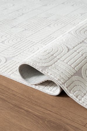  Best 113A Beyaz Modern Geometrik Desen Parlak Makinada Yıkanabilir Salon Halısı