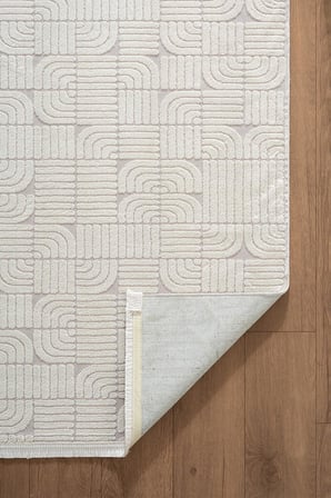  Best 113A Beyaz Modern Geometrik Desen Parlak Makinada Yıkanabilir Salon Halısı