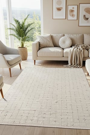  Best 113A Beyaz Modern Geometrik Desen Parlak Makinada Yıkanabilir Salon Halısı